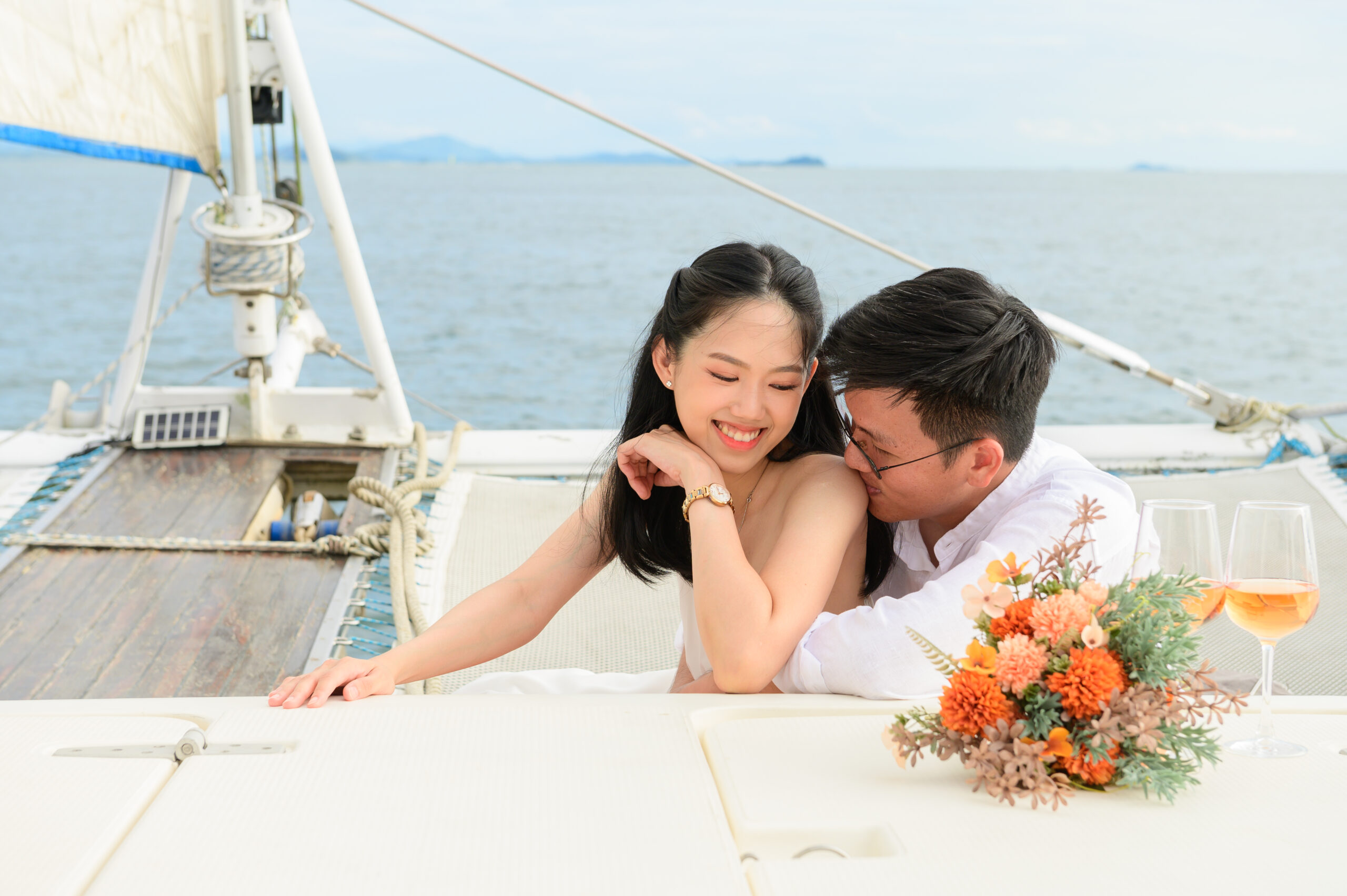 Wedding photoshoots onboard catamaran yacht